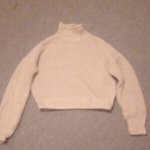 Women's Cropped Cream Turtleneck Sweater - Garage
